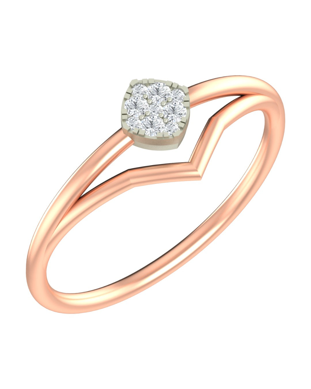 Rose gold and diamond with cluster setting on a white background.