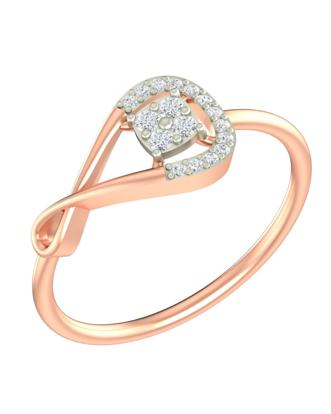 Rose gold and diamond with cluster setting on a white background.
