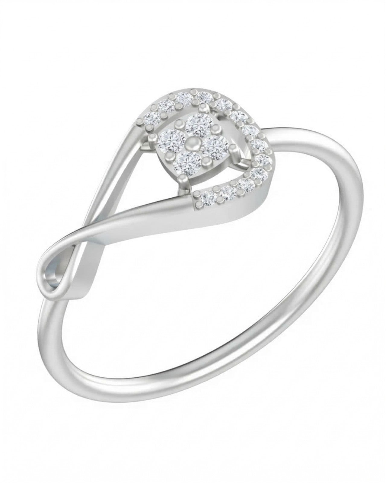 White gold and diamond with cluster setting on a white background.