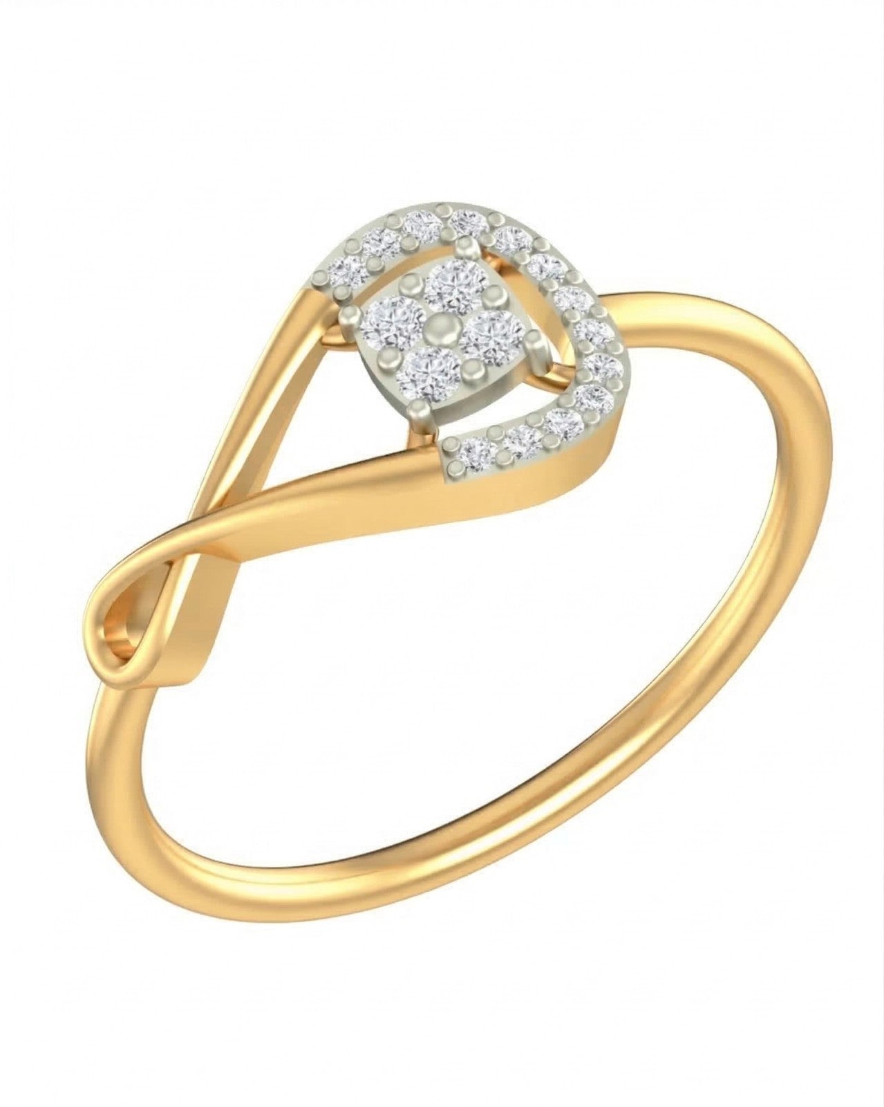 Yellow gold and diamond with cluster setting on a white background.