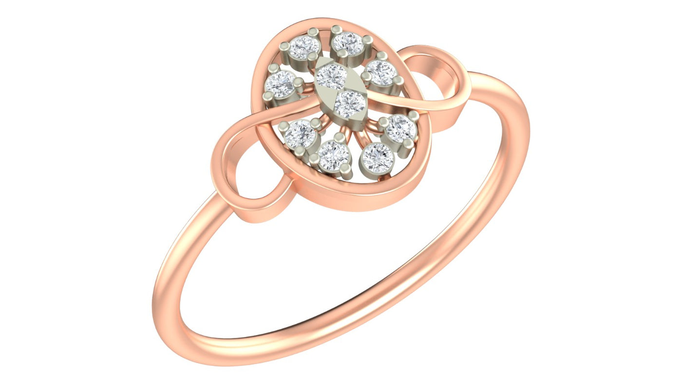 Rose gold and diamond with cluster setting on a white background