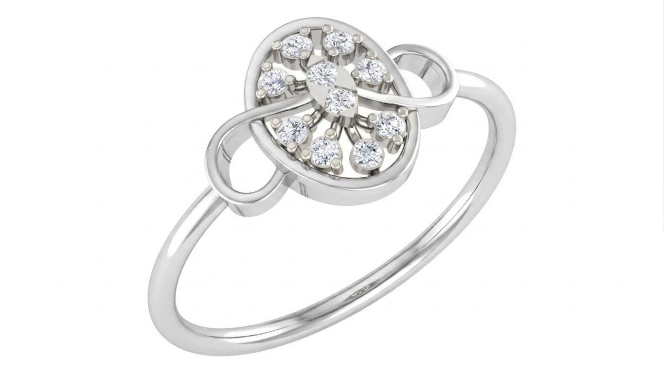 White gold and diamond with cluster setting on a white background