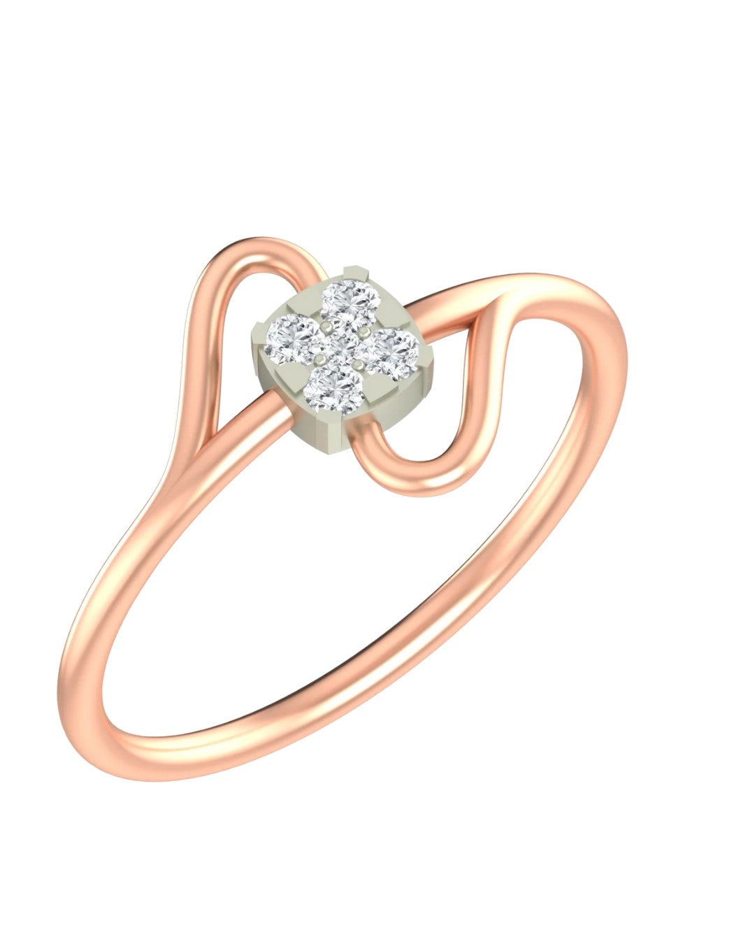 Rose gold and diamond with cluster setting on a white background.