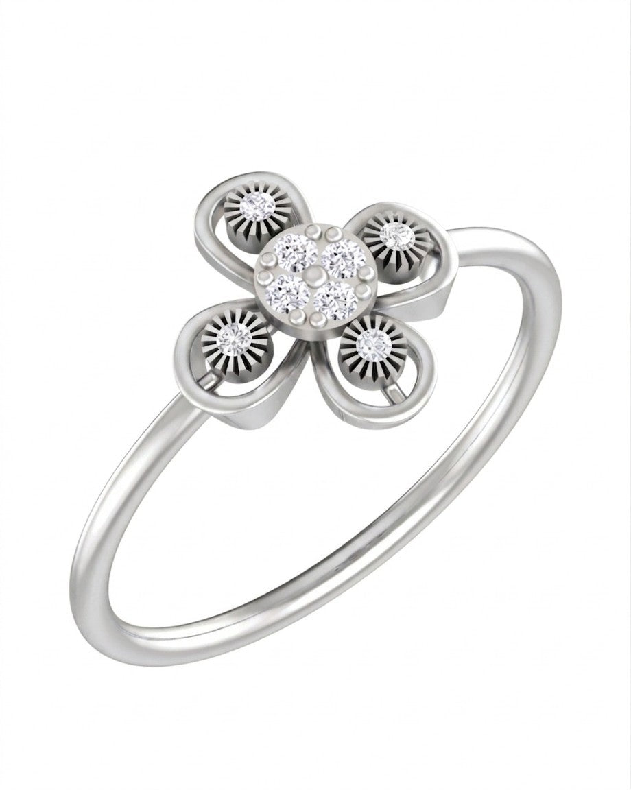 White gold and diamond with floral-design setting on a white background.