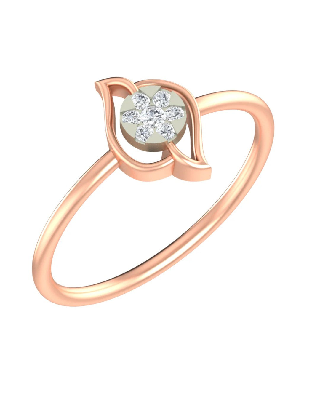 Rose gold and diamond with round-shaped cluster setting on a white background.