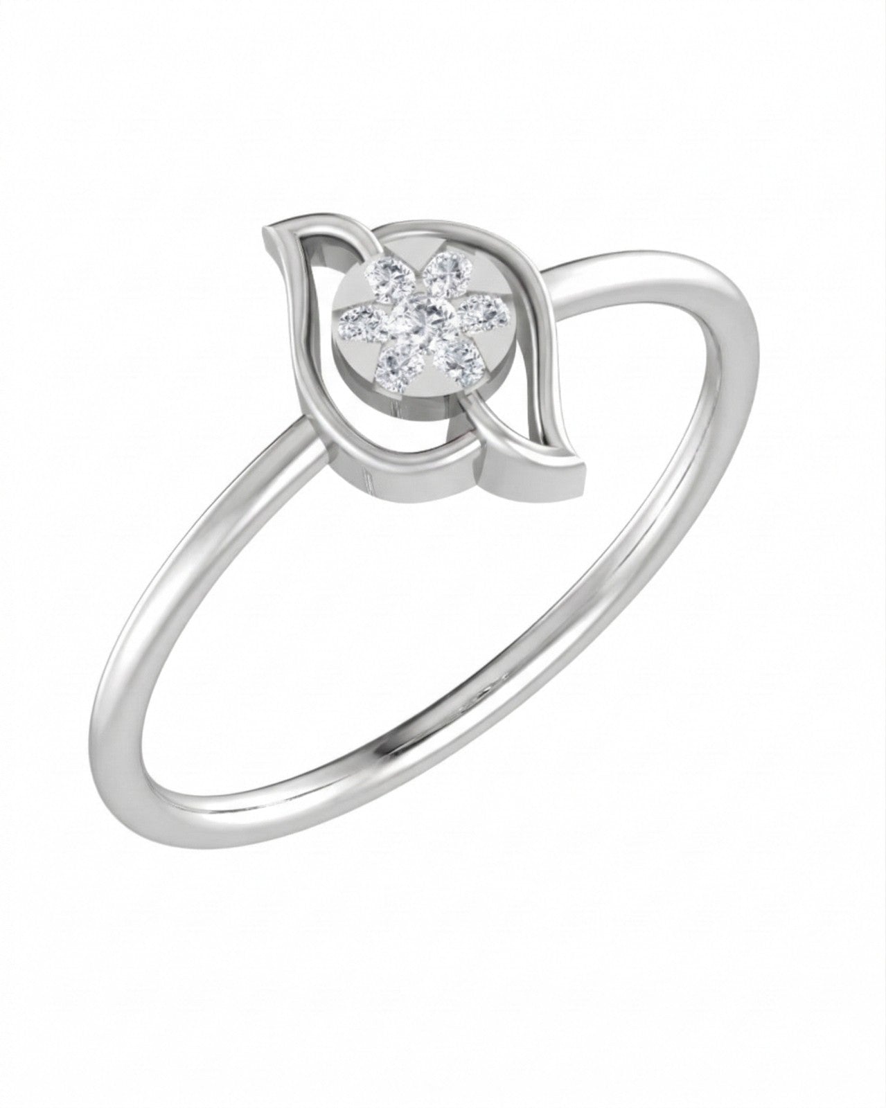 White gold and diamond with round-shaped cluster setting on a white background.