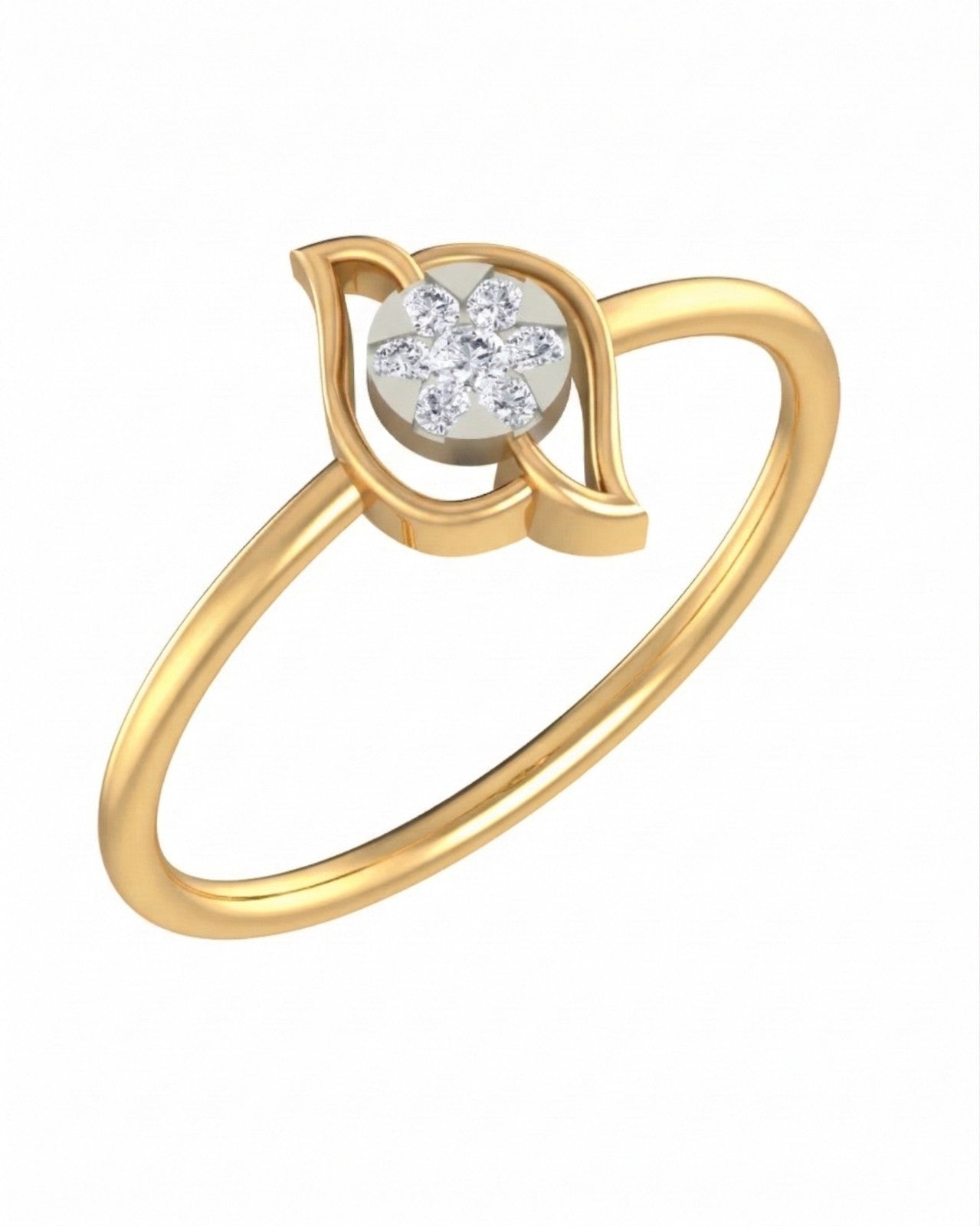 Yellow gold and diamond with round-shaped cluster setting on a white background.