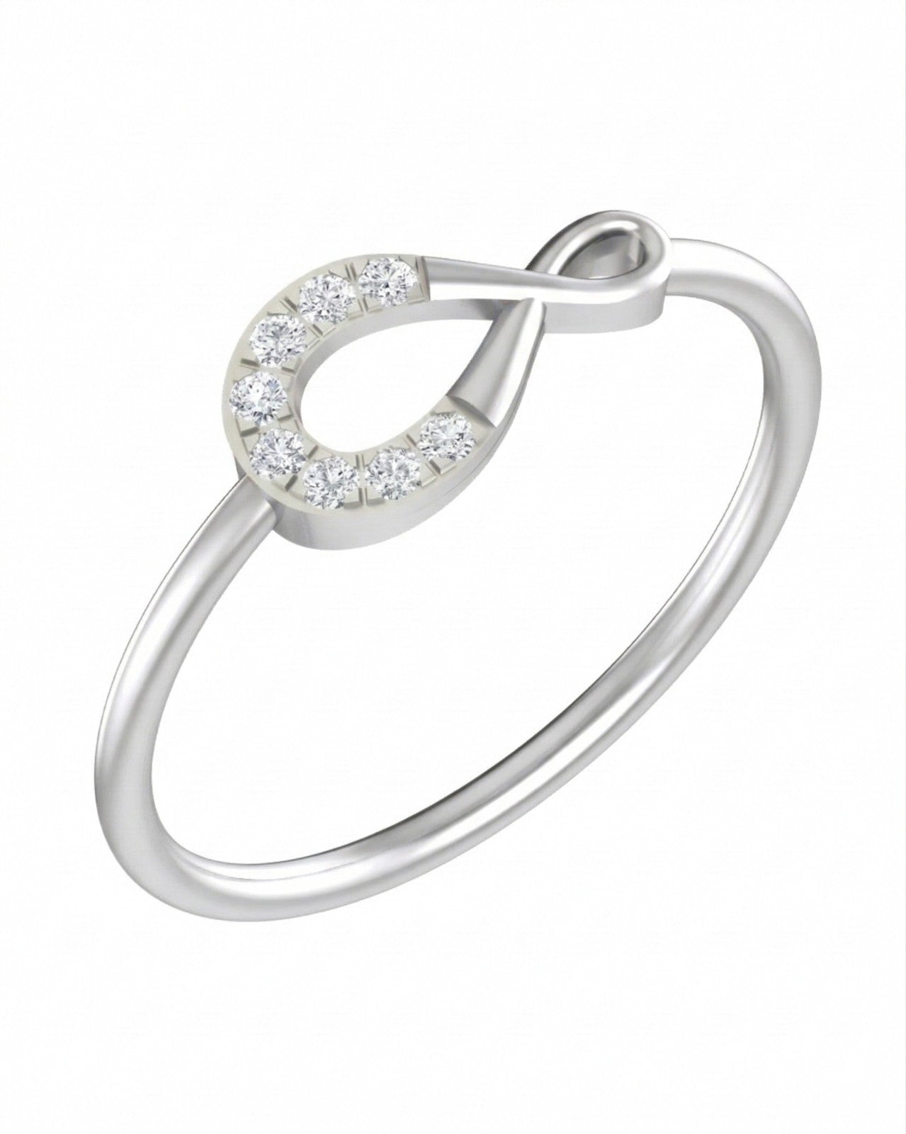 White gold and diamond women's ring on a white background.