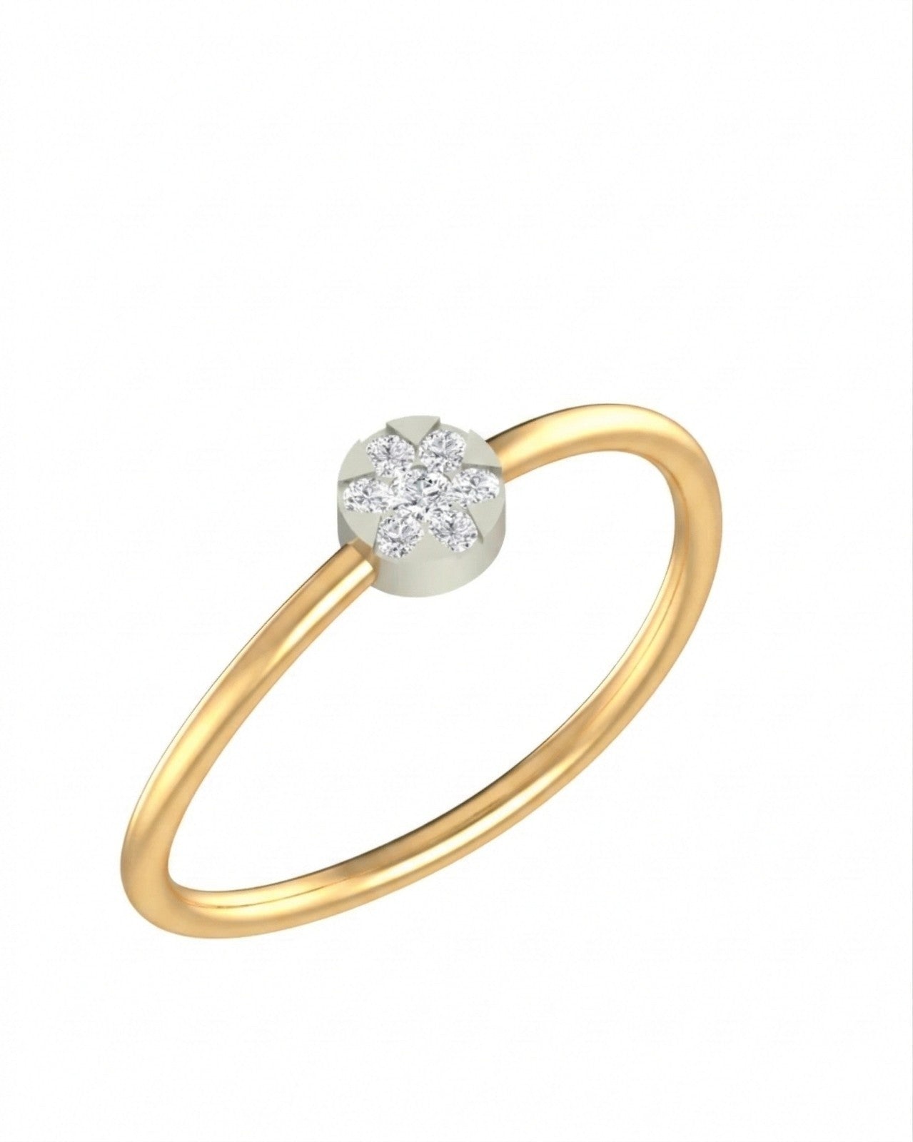 Yellow gold and diamond with cluster setting on a white background.