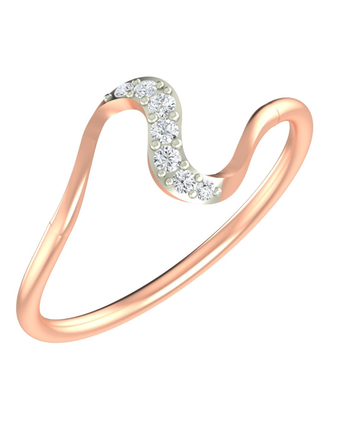 Rose gold and diamond half-eternity women's ring on a white background.