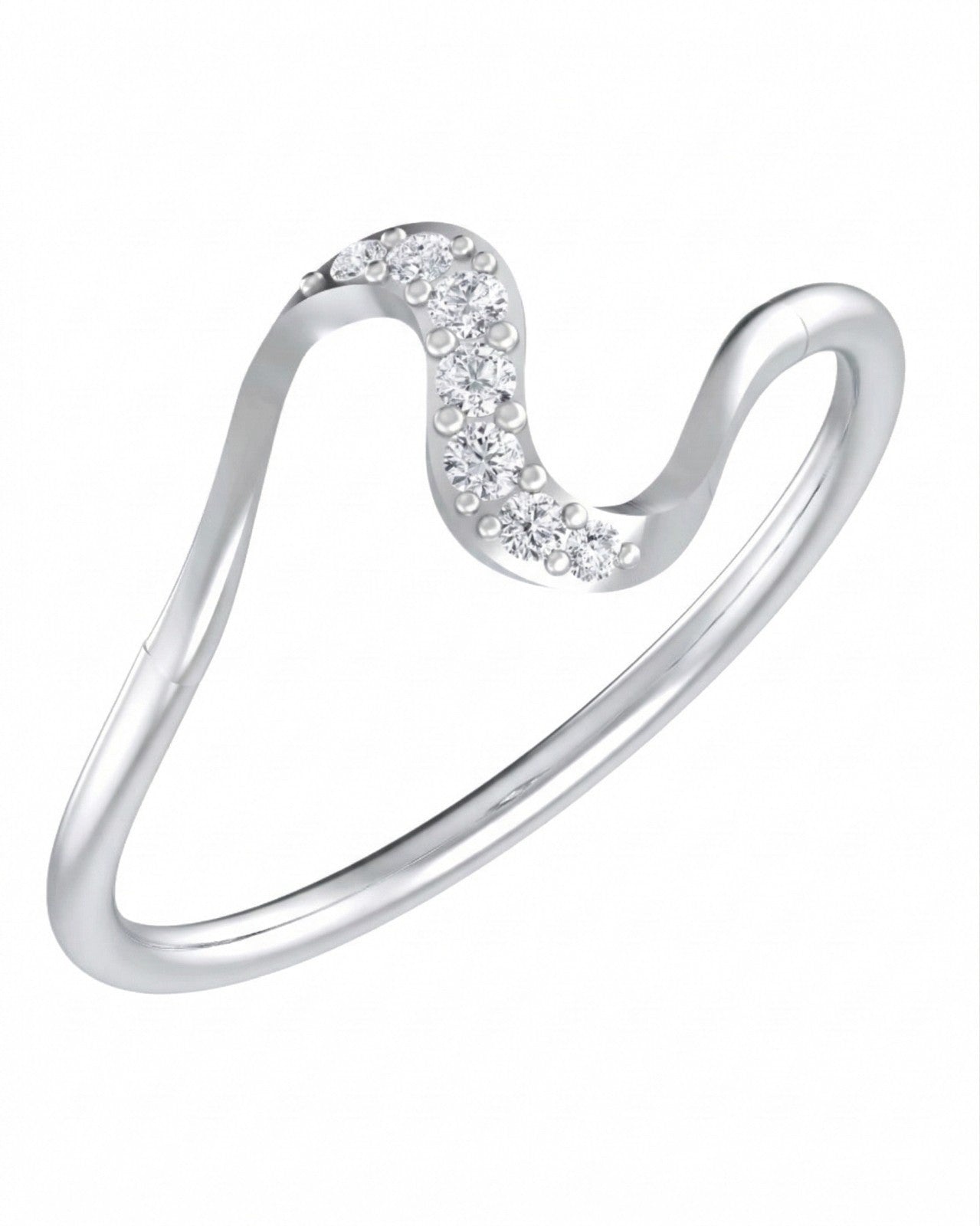 White gold and diamond half-eternity women's ring on a white background.