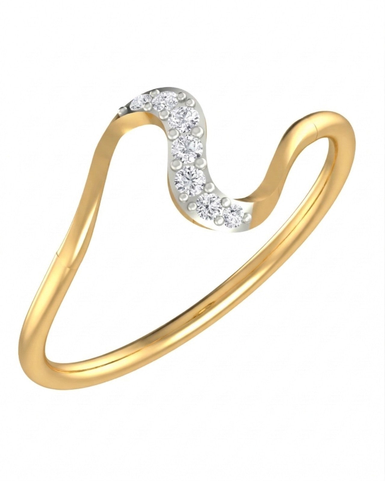 Yellow gold and diamond half-eternity women's ring on a white background.