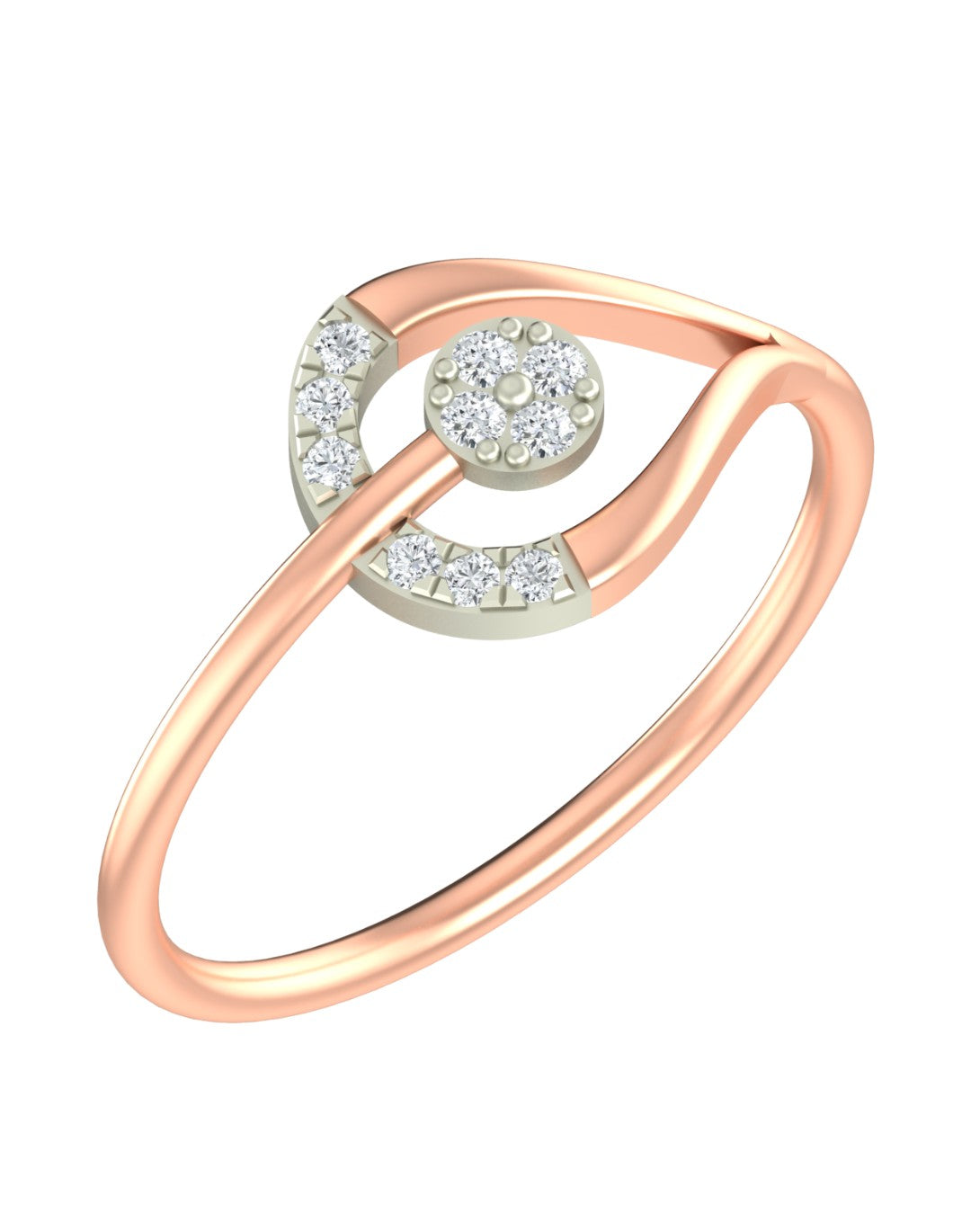 Rose gold and diamond with cluster setting on a white background