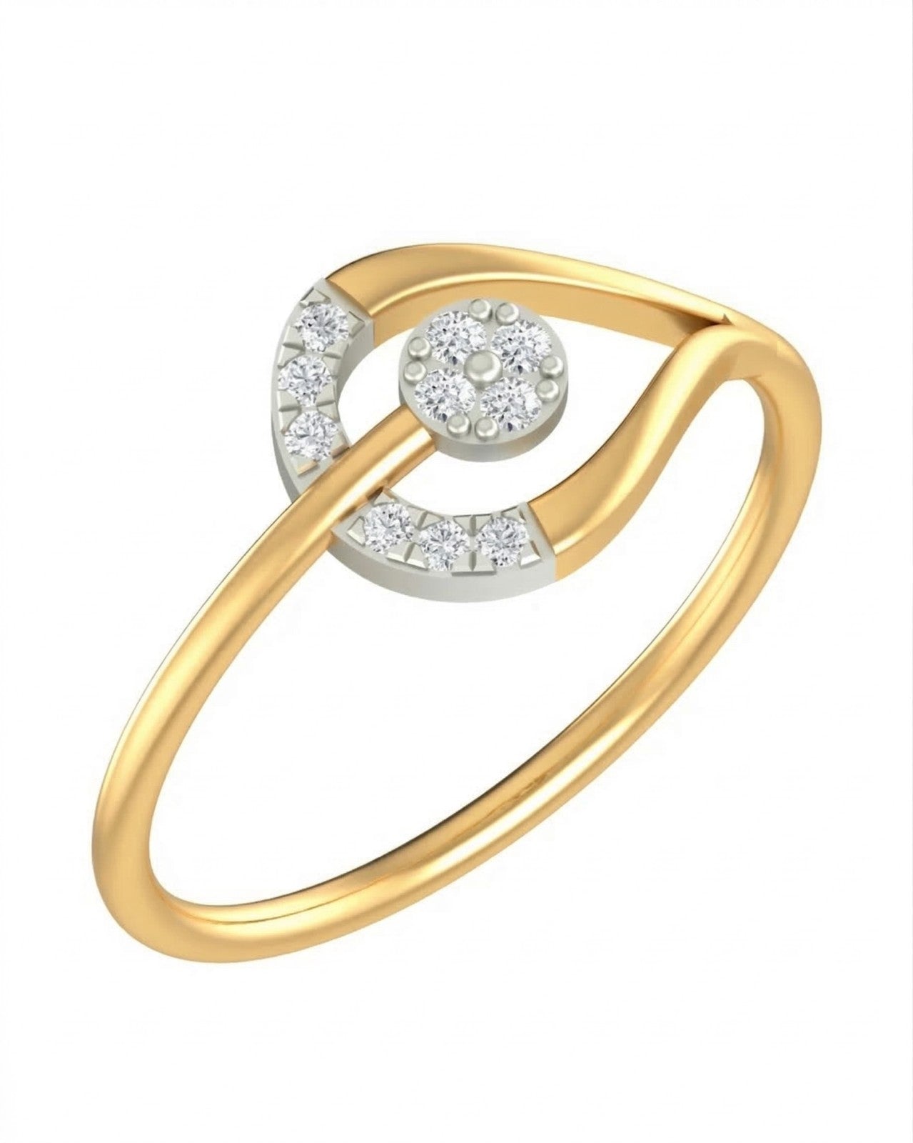 Yellow gold and diamond with cluster setting on a white background