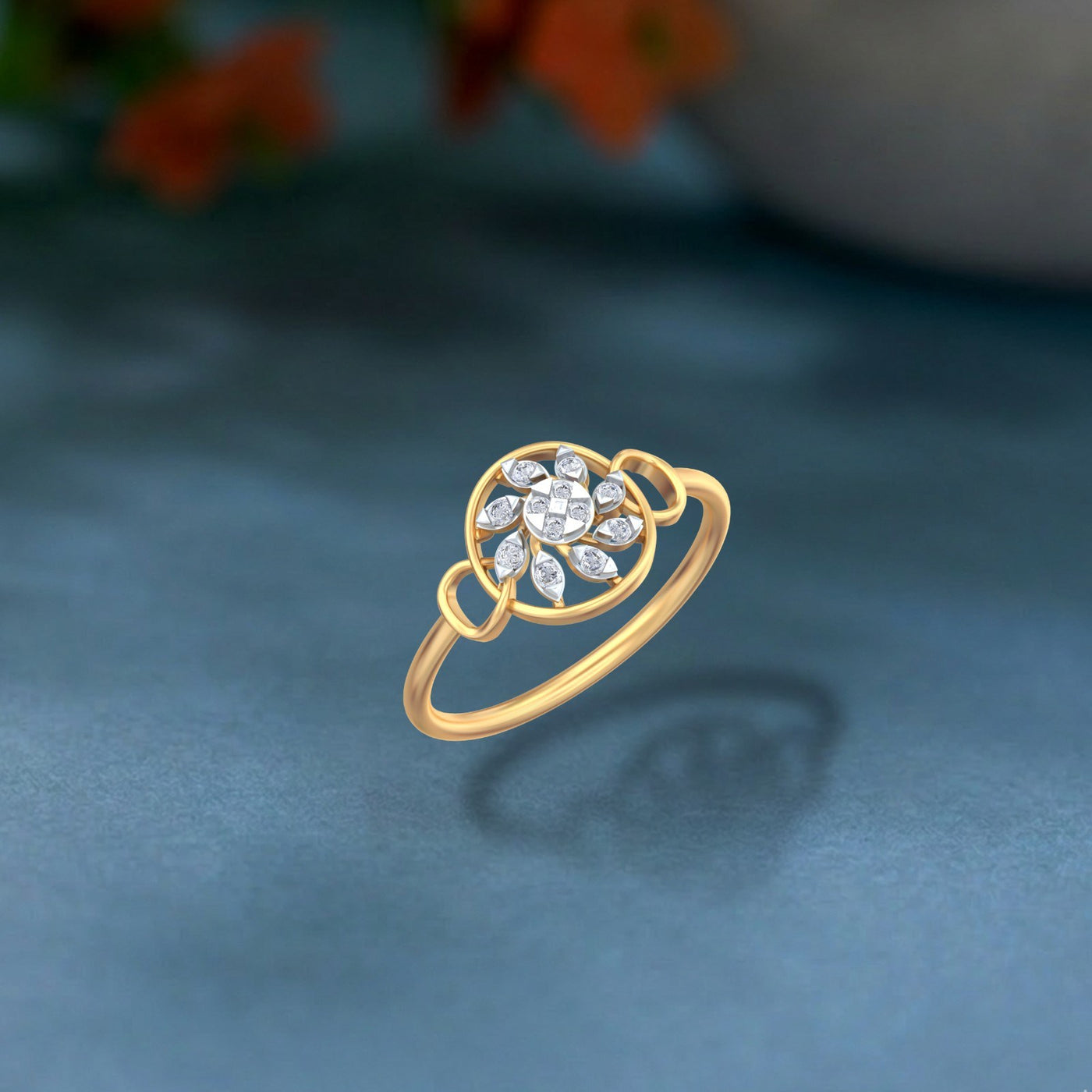 Gold and diamond ring featuring a floral cluster women's ring.
