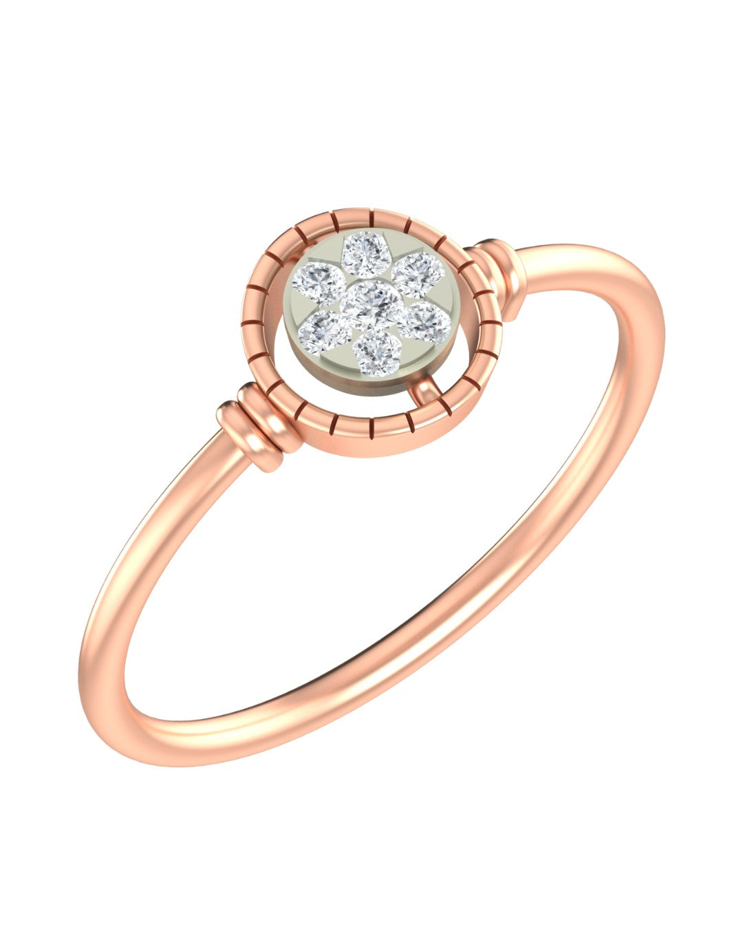 Rose gold and diamond with halo design on a white background