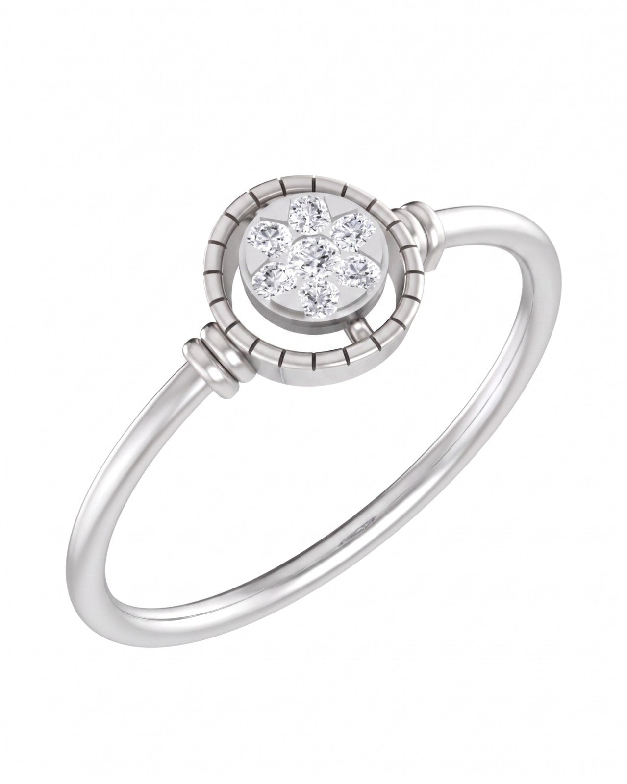 White gold and diamond with halo design on a white background