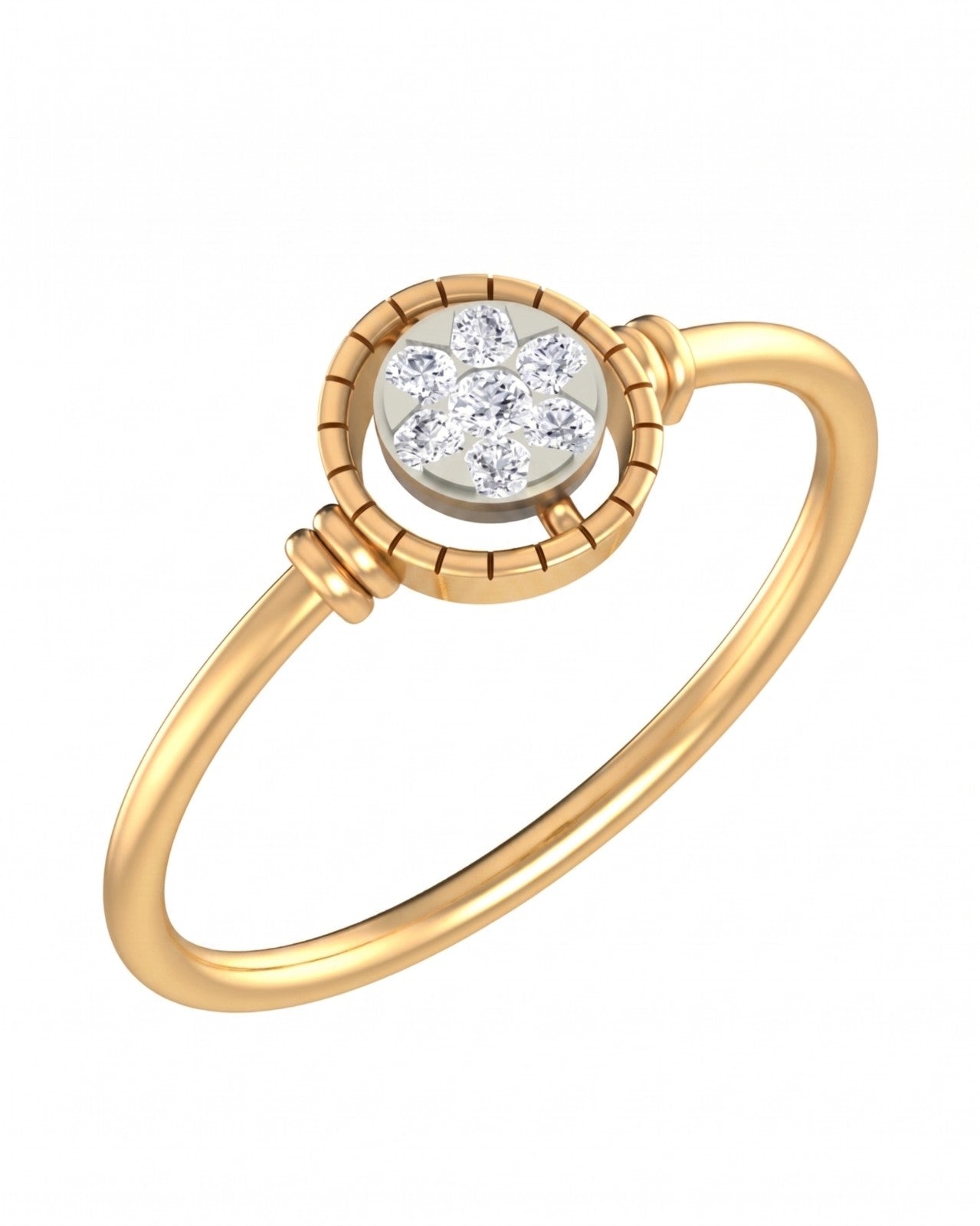 Yellow gold and diamond with halo design on a white background