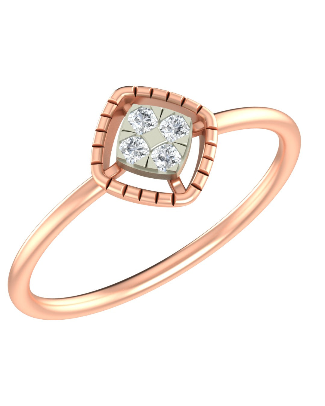 Rose gold and diamond with square-shaped cluster setting on a white background.
