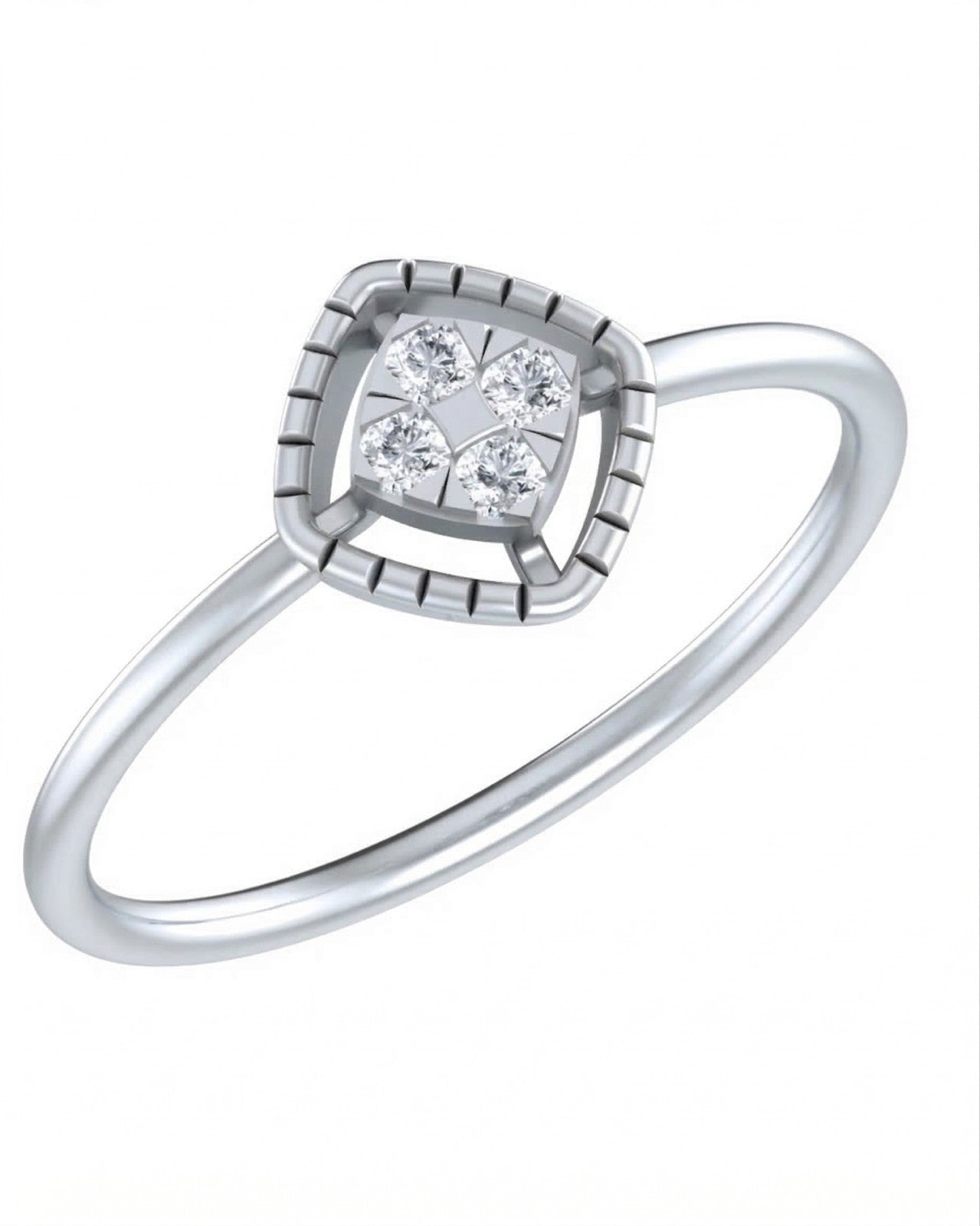 White gold and diamond with square-shaped cluster setting on a white background.