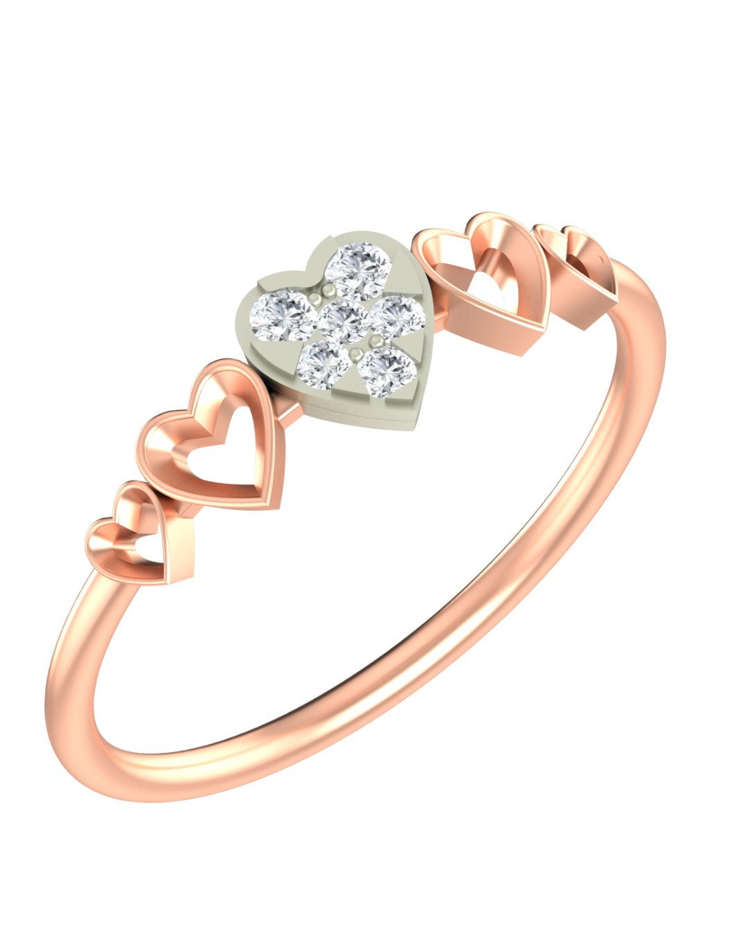 Rose gold and diamond with heart-shaped cluster setting