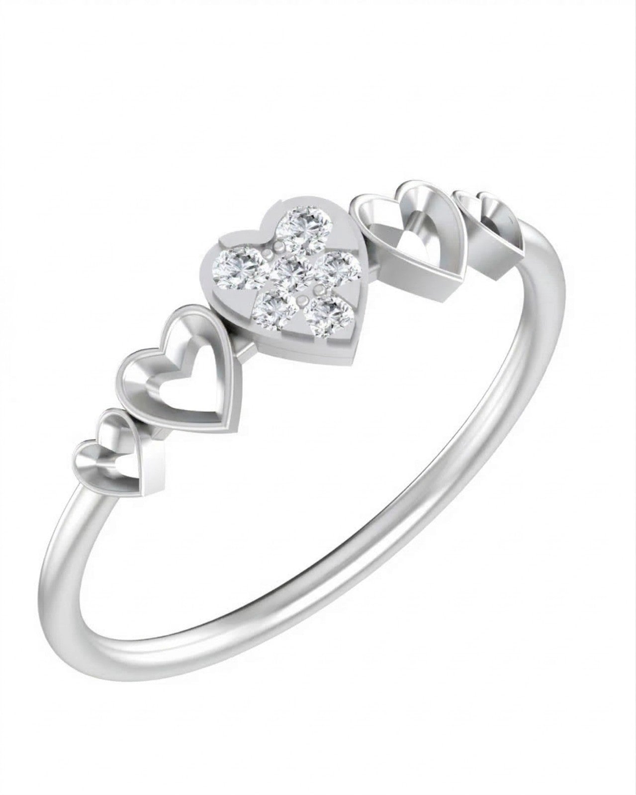 White gold and diamond with heart-shaped cluster setting on a white background.