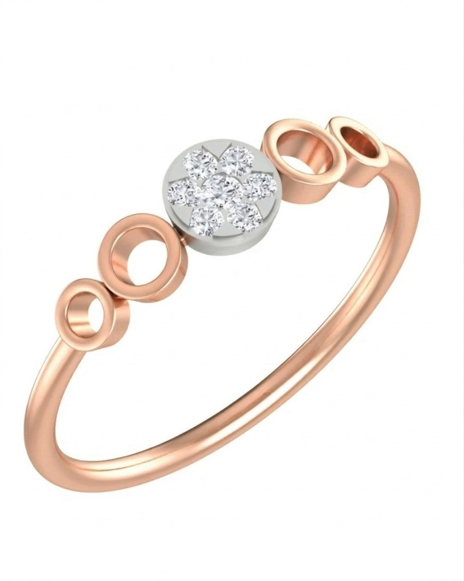 Rose gold and diamond with round-shaped cluster setting on a white background.
