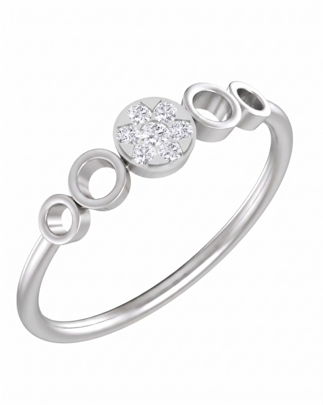 White gold and diamond with round-shaped cluster setting on a white background.