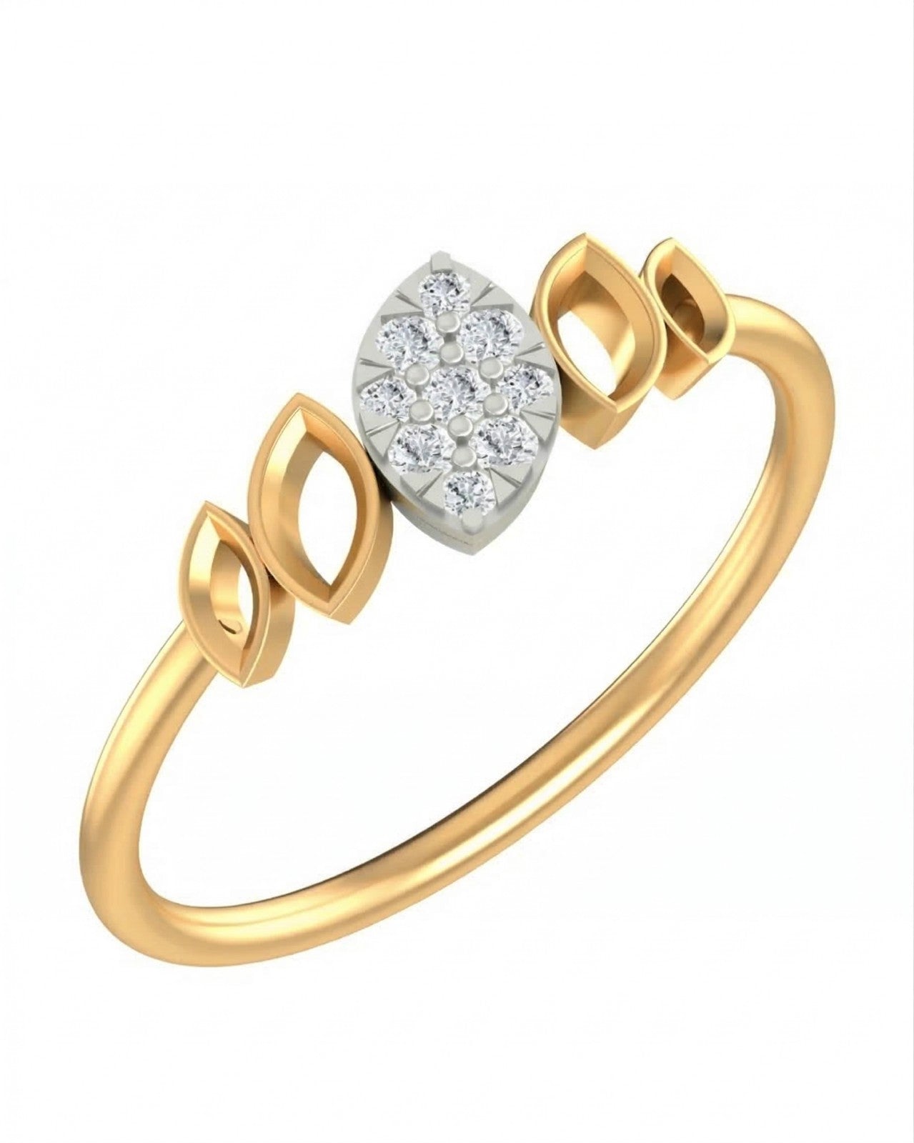 Yellow gold and diamond with cluster setting on a white background.
