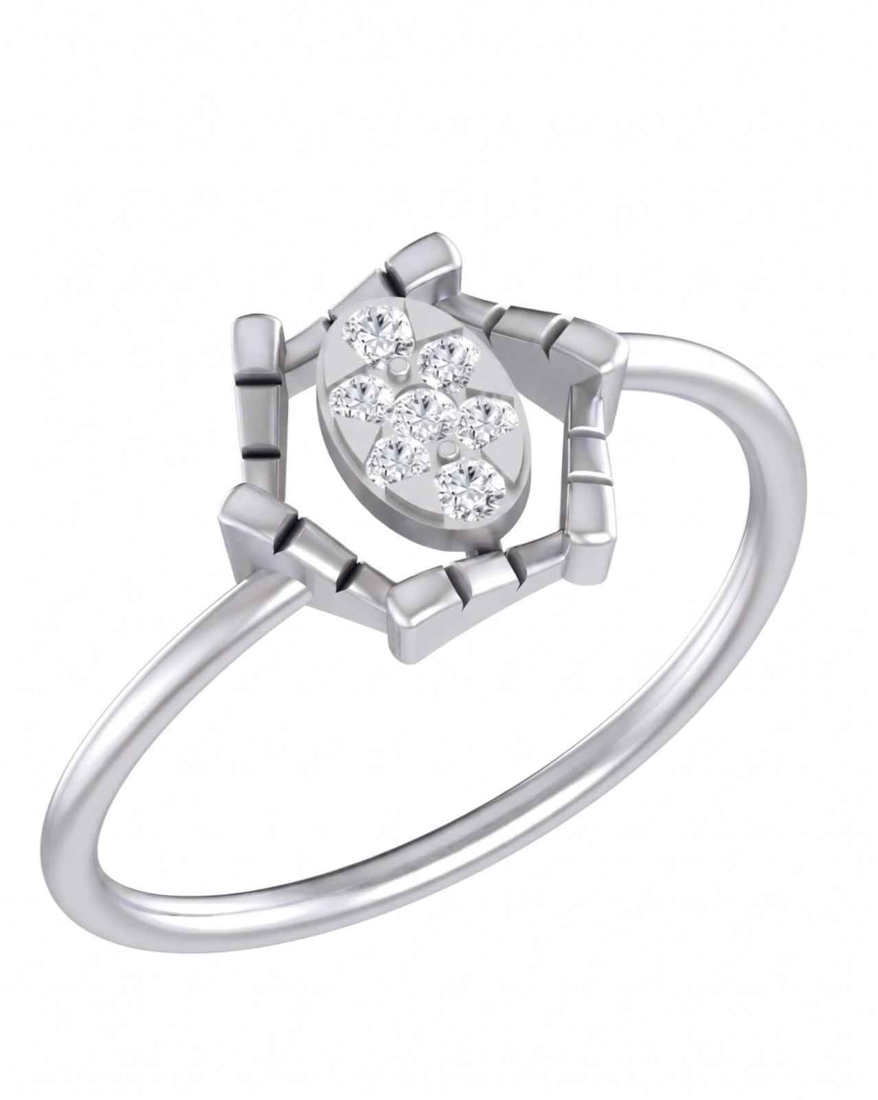 White gold and diamond with cluster setting on a white background.