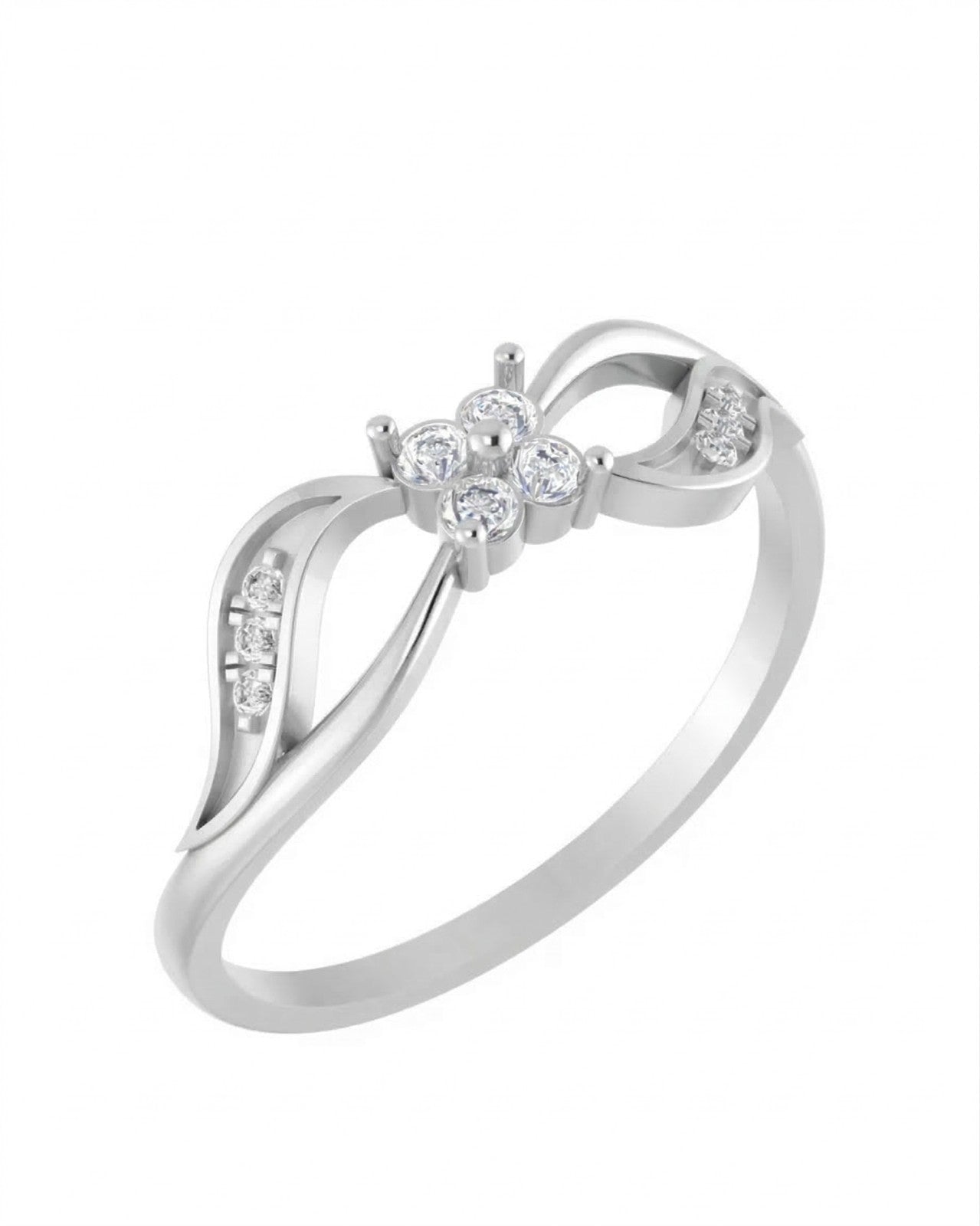 White gold and diamond with center diamond setting on a white background.