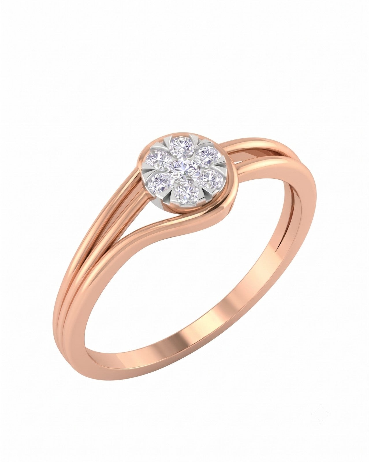 Rose gold and diamond with cluster on a white background.