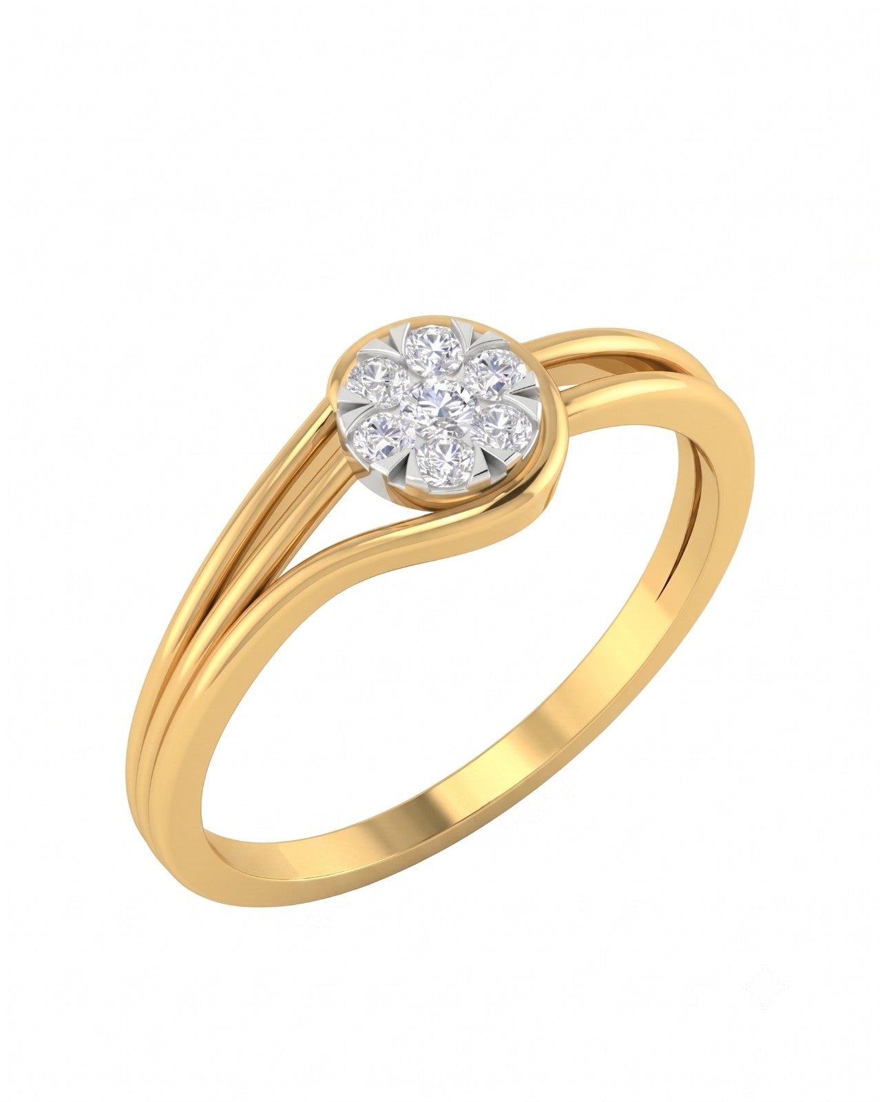 Yellow gold and diamond with cluster on a white background.