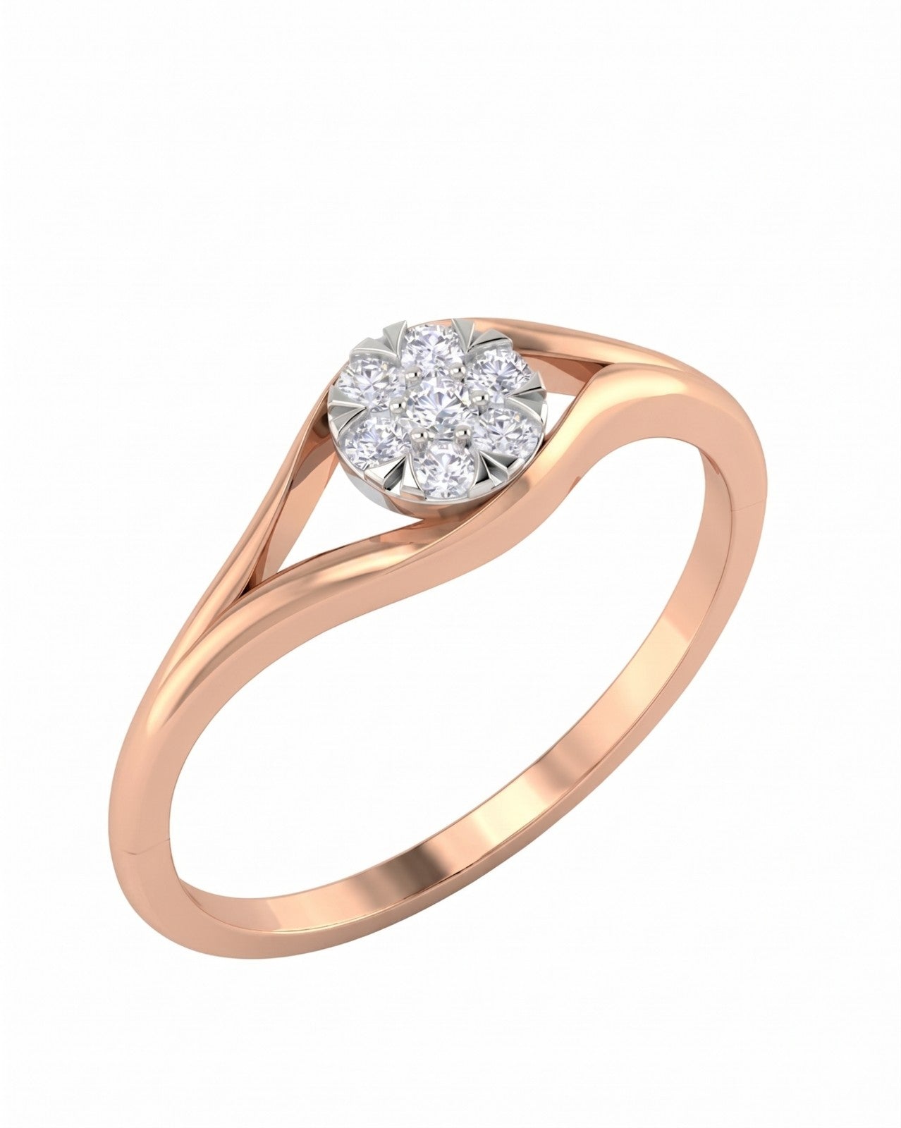 Rose gold and diamond with cluster setting on a white background.