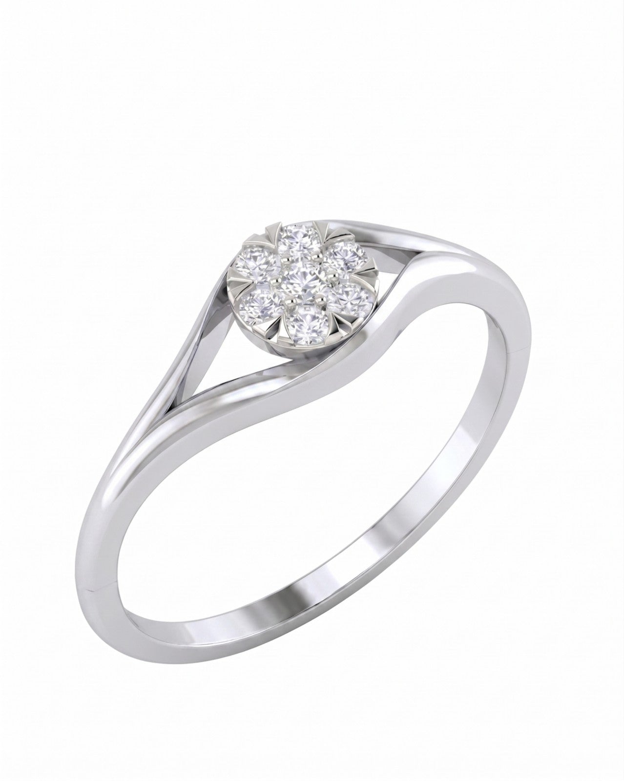 White gold and diamond with cluster setting on a white background.
