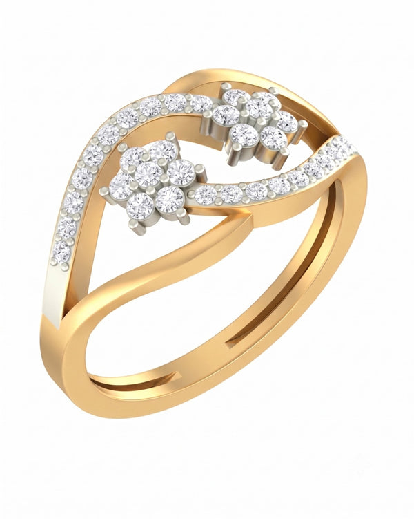 Gold & Diamond Floral Ring For Women KRC10286