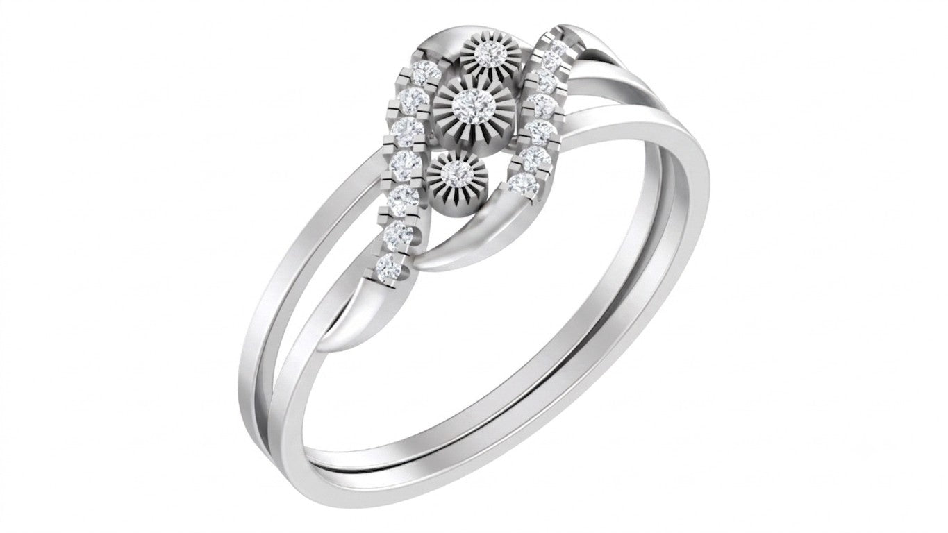 White gold and diamond women's ring on a white background.