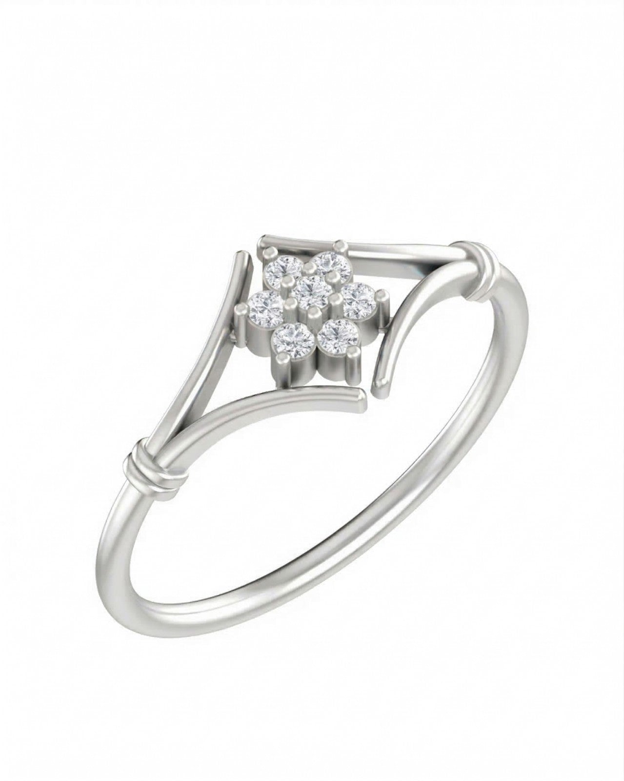 White gold and diamond with floral design on a white background.