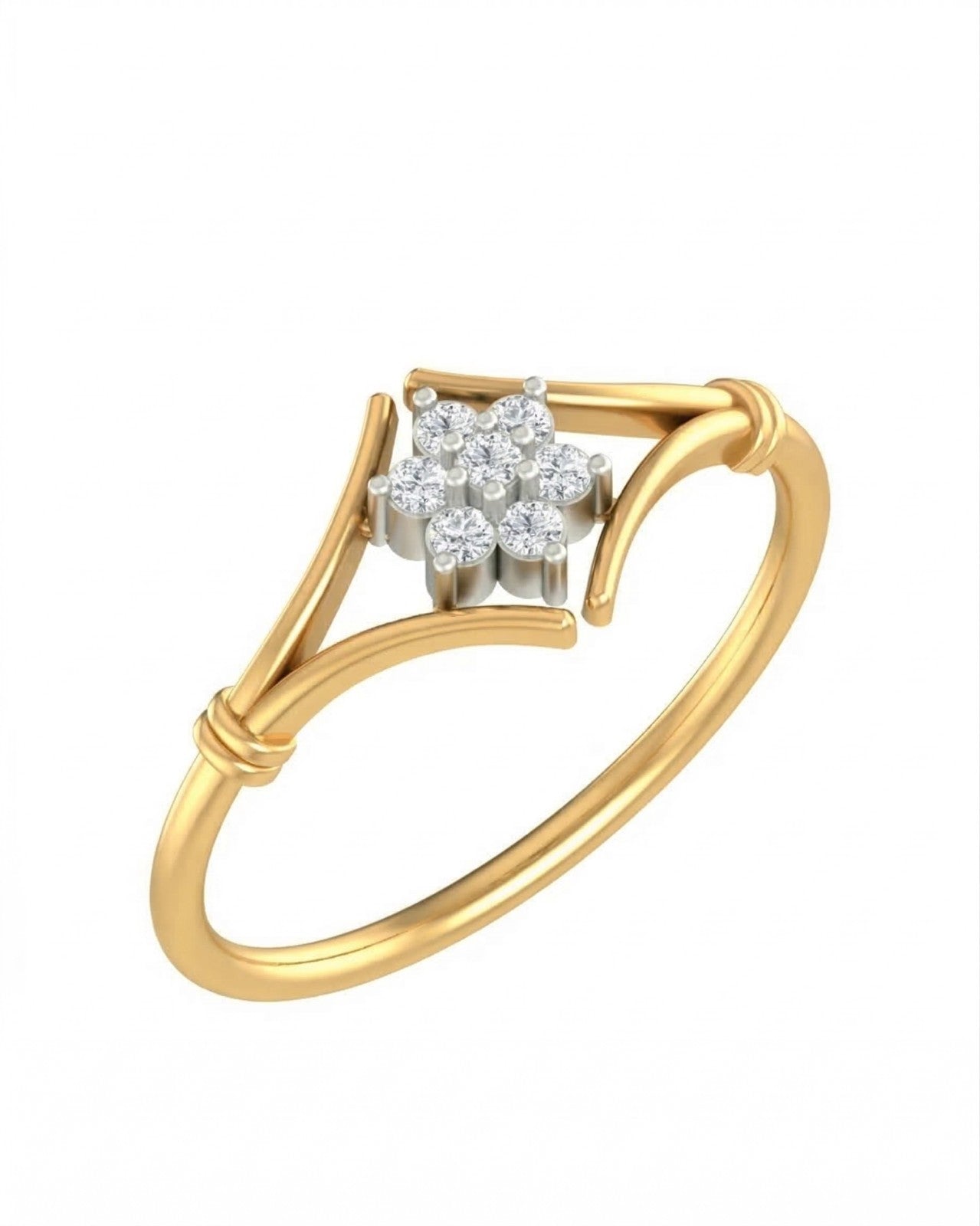 Yellow gold and diamond with floral design on a white background.