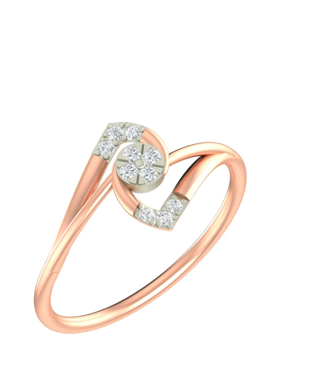 Rose gold and diamond with cluster setting on a white background.