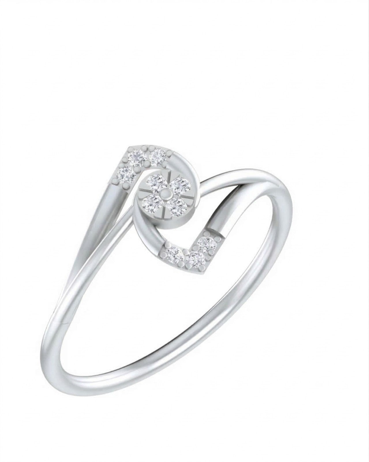 White gold and diamond with cluster setting on a white background.