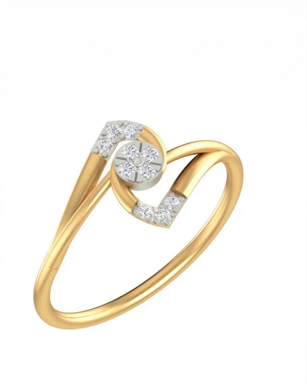 Yellow gold and diamond with cluster setting on a white background.