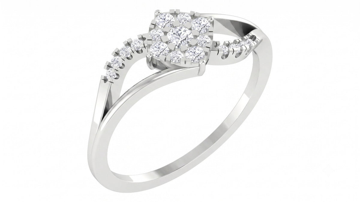 White gold and diamond with cluster setting on a white background.