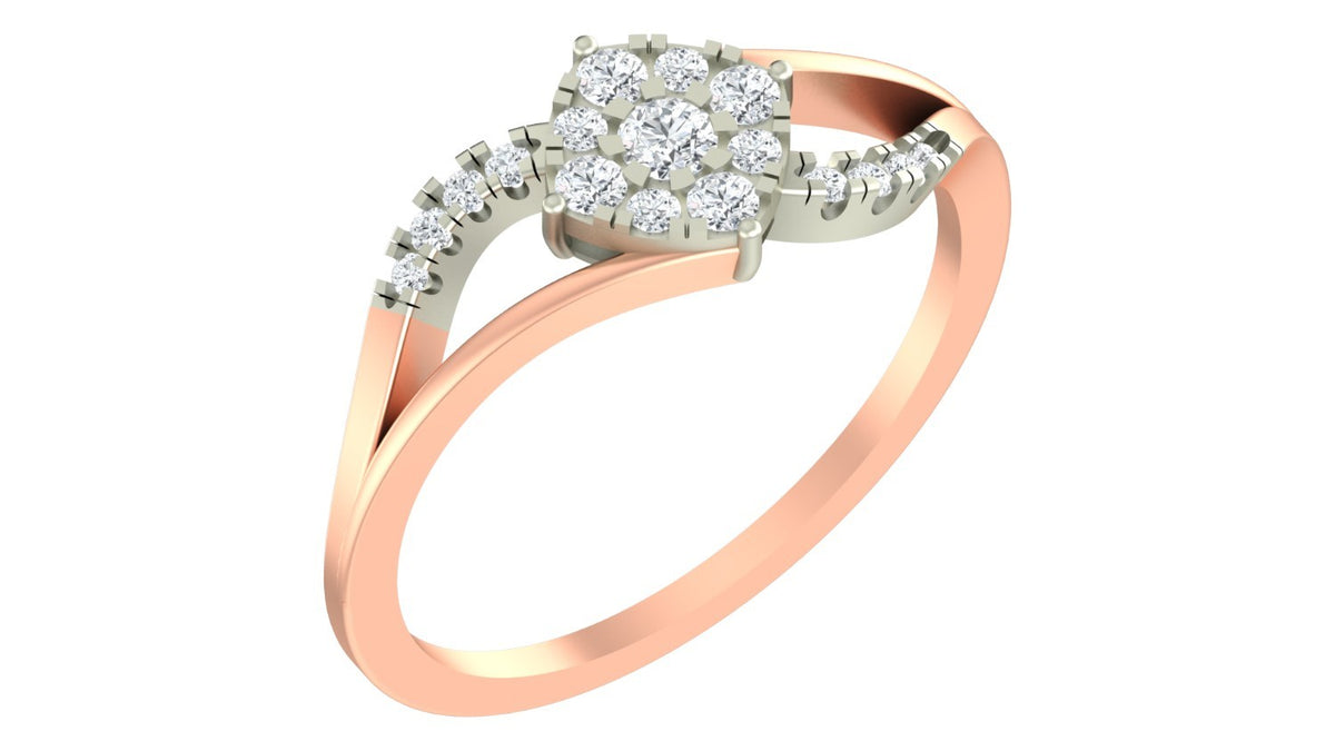 Rose gold and diamond with cluster setting on a white background.
