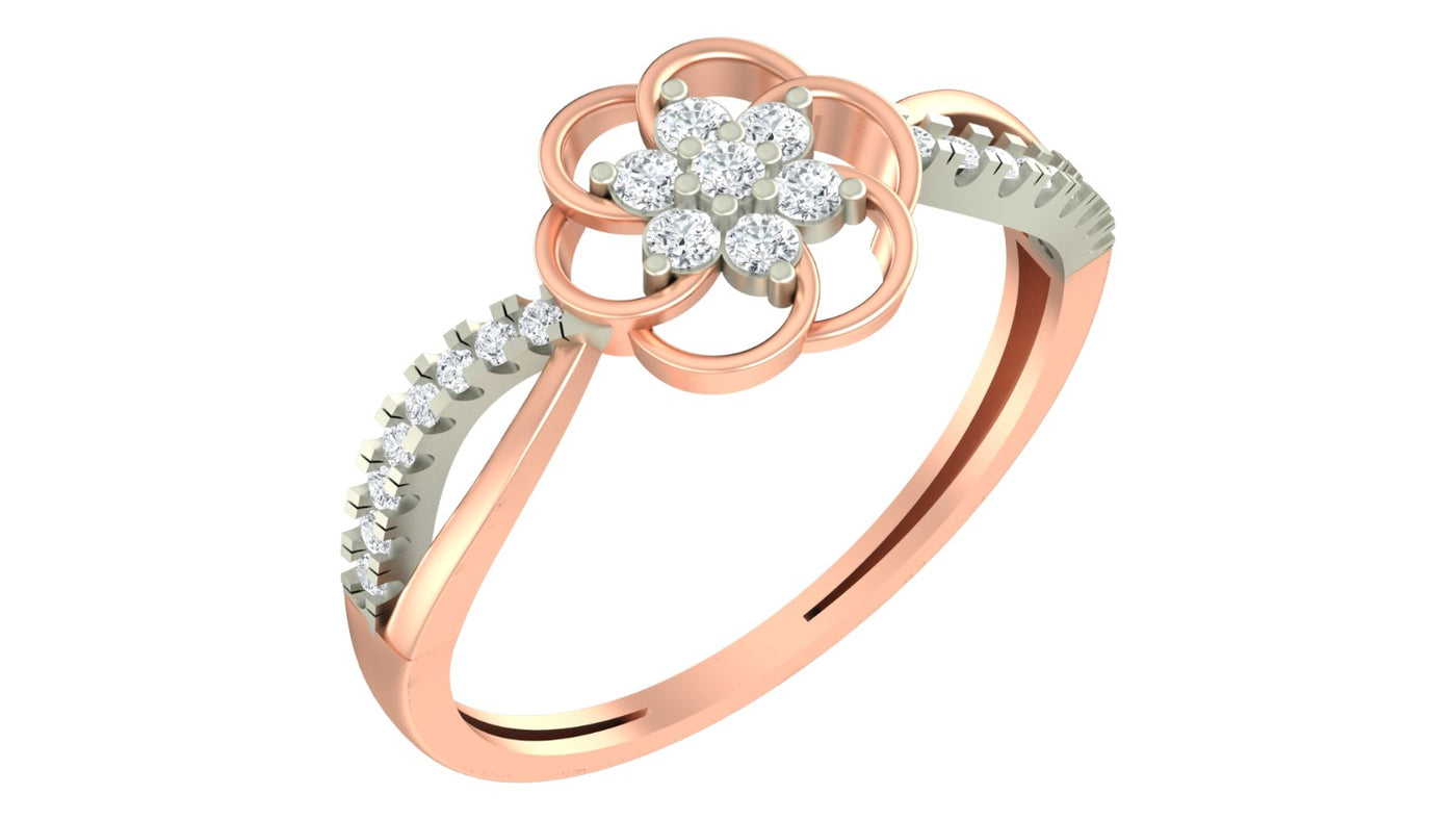 Rose gold and diamond with floral design on a white background.