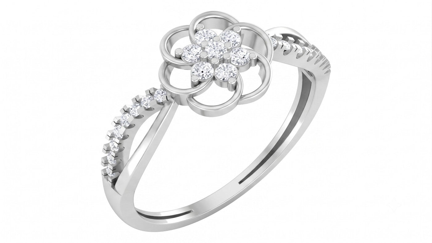 White gold and diamond with floral design on a white background.