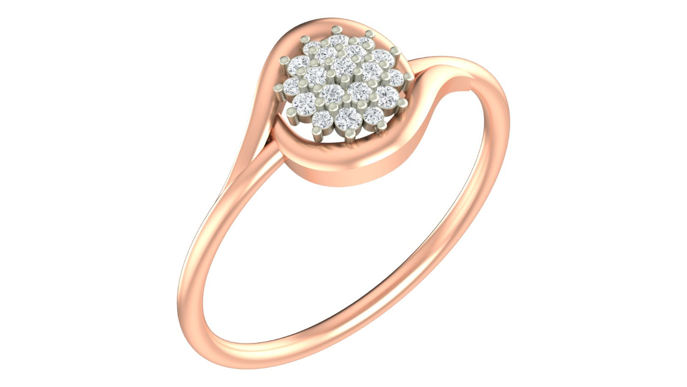 Rose gold and diamond with floral cluster on a white background.