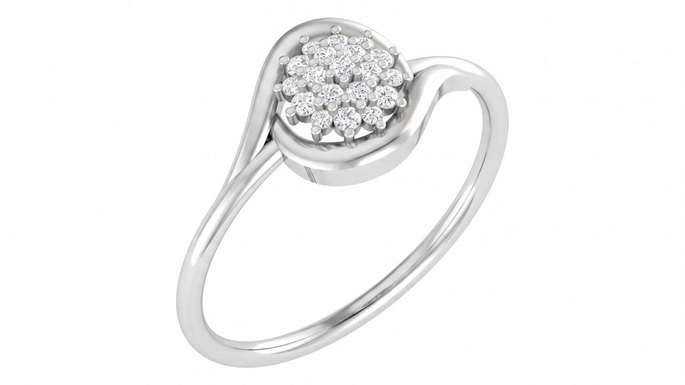 White gold and diamond with floral cluster on a white background.