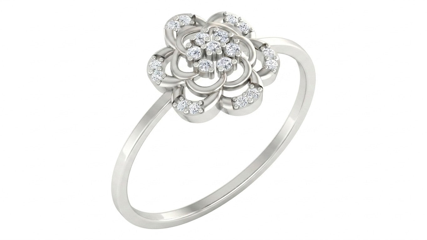 White gold and diamond with floral design on a white background