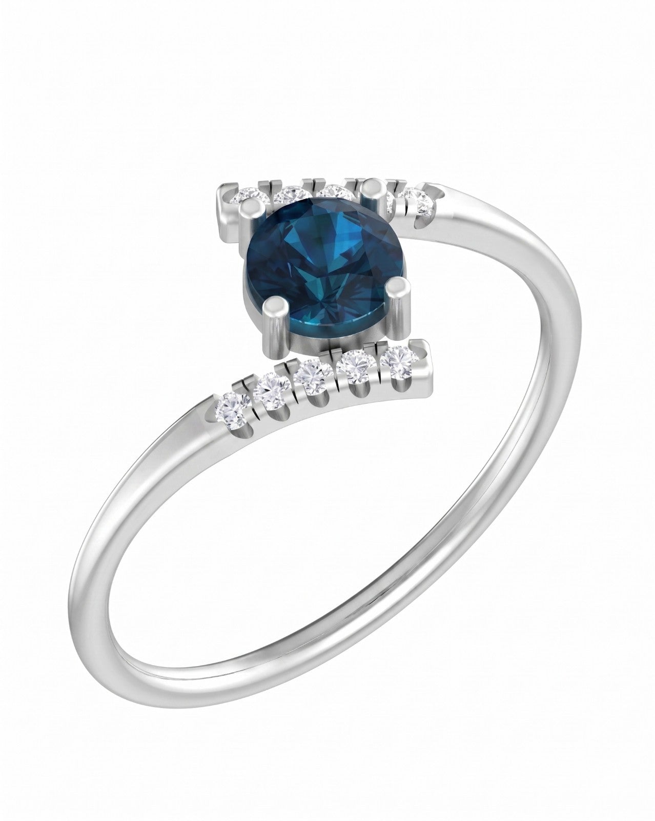 White gold and diamond with sapphirre gemstone setting on a white background.